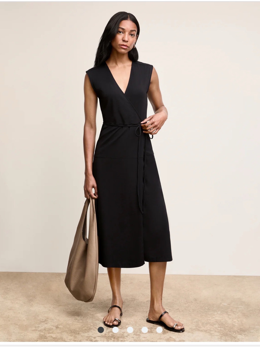 Mm Lafleur Black Marta Faux Wrap Prima Cotton Jersey Midi Dress- M